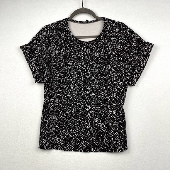 Express Tops - Express Sz M Women's Black Polka Dot Printed Top with Tie on‎ Back Short Sleeve